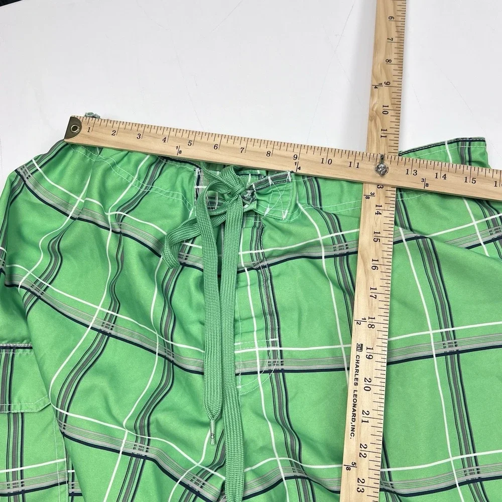 Men's OP Ocean Pacific Green Plaid Swimming Trunks Board Shorts Lined Size XL
